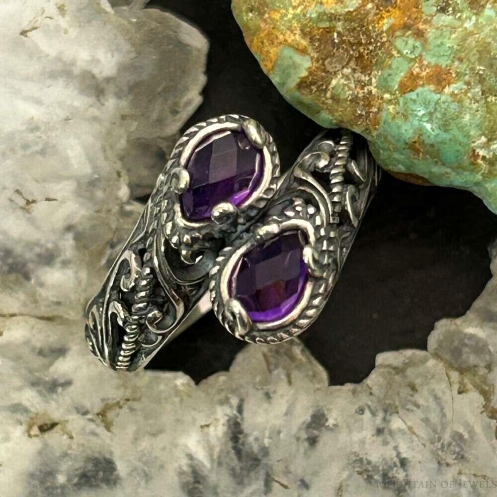Carolyn Pollack Sterling Faceted Amethyst Doublet Bypass Ring Size 8 For Women